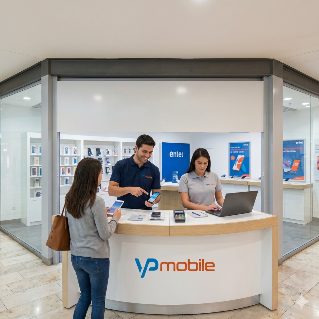 Punto de venta VP Mobile con atención al cliente y marca Entel Perú
